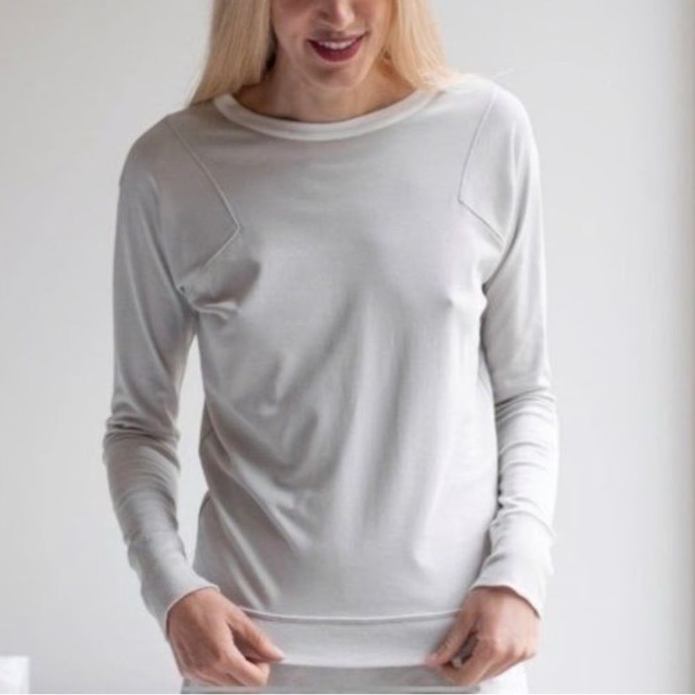 Lunya Grey Restore Base Crewneck Long Sleeve Supima Cotton Pullover Size Small